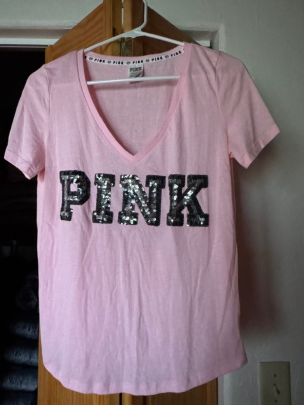 PINK, pink small sequin shirt, excellent condition.